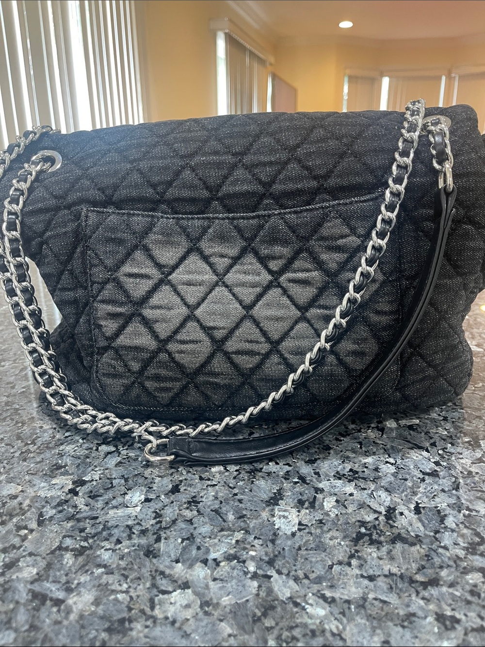 Quilted Denim Purse, Shoulder Bag and Crossbody Flap Tote Bag,Silver Chain - Picture 7 of 8
